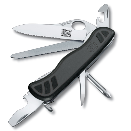 The OH Master RT was introduced in 2010 as a part of a promotion for the Victorinox Road Tour.  It was the first model to feature grey/black dual-density scales and the first liner-lock model to feature the stainless-steel cut metal file/saw.