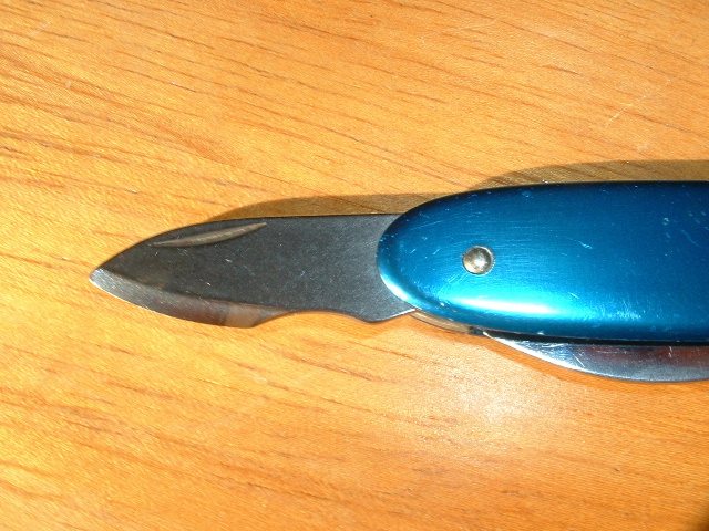 close up of the Victorinox version of a watch case opener blade